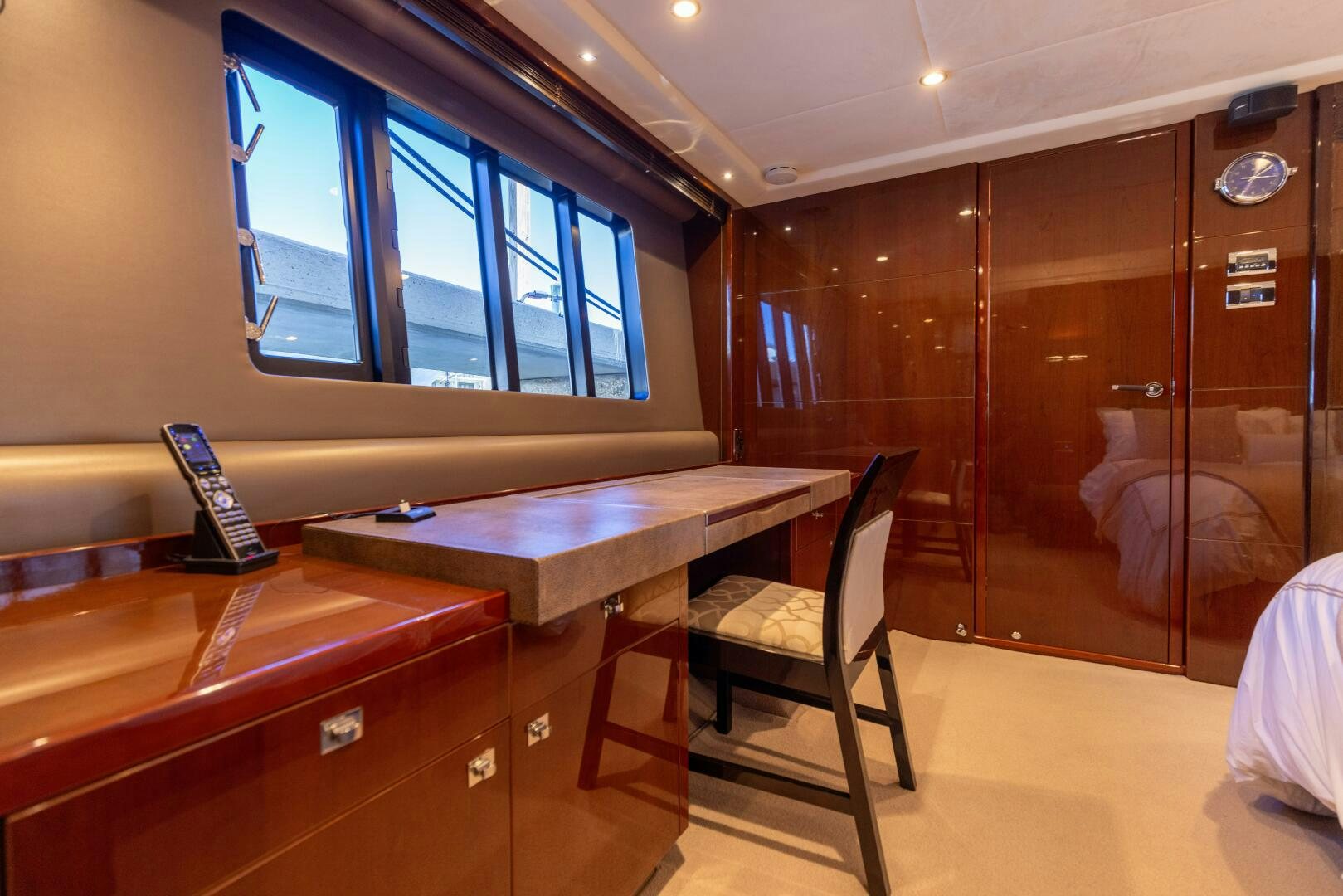 a room with a desk and a chair aboard MISS DORI Yacht for Sale
