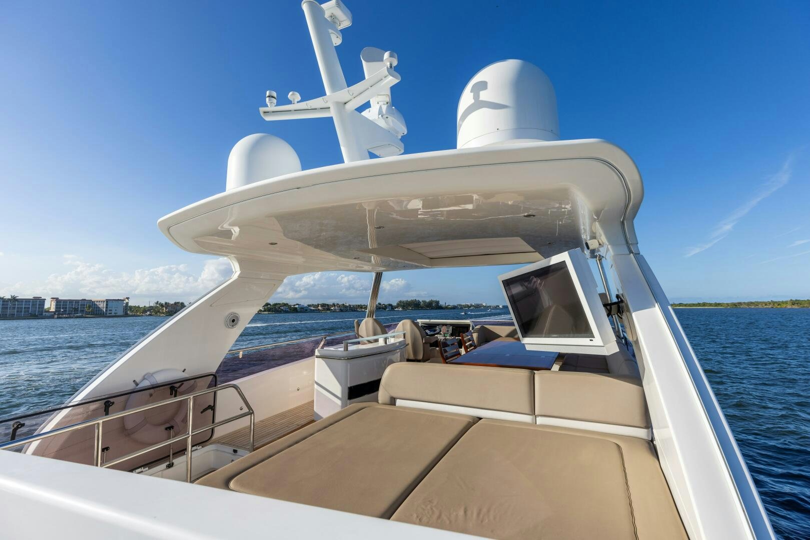 a boat with a satellite dish on it aboard MISS DORI Yacht for Sale