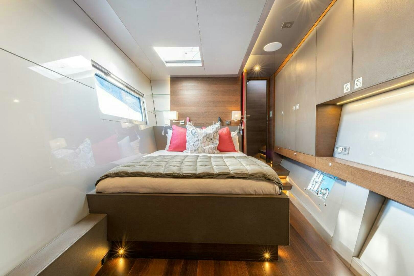 a bed in a room aboard MOUSETRAP Yacht for Sale