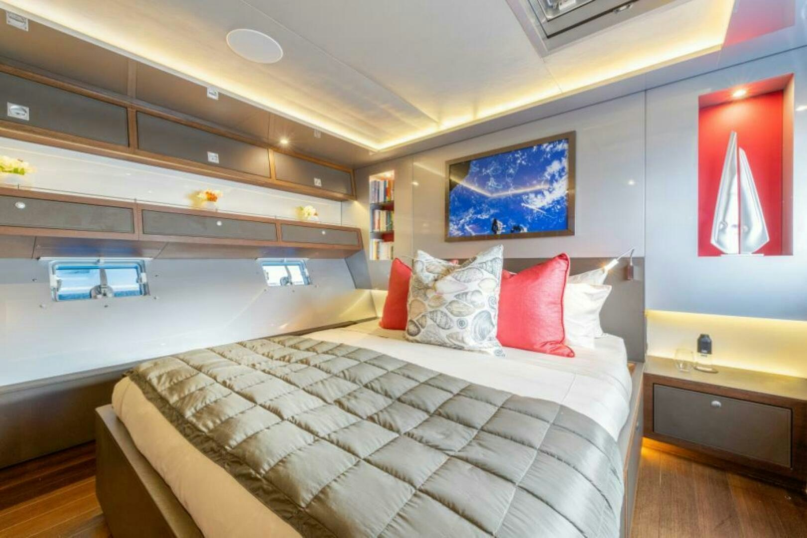 a bed in a room aboard MOUSETRAP Yacht for Sale