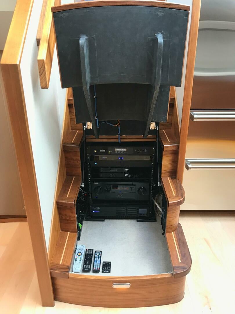 a black and silver computer tower aboard PRIVATEER Yacht for Sale