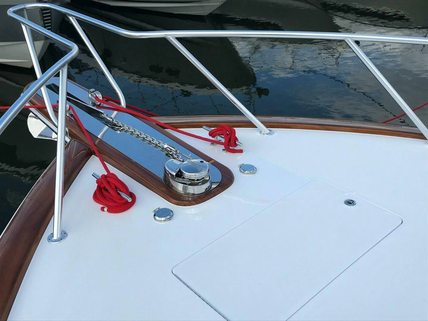 a red heart on a white boat aboard PRIVATEER Yacht for Sale
