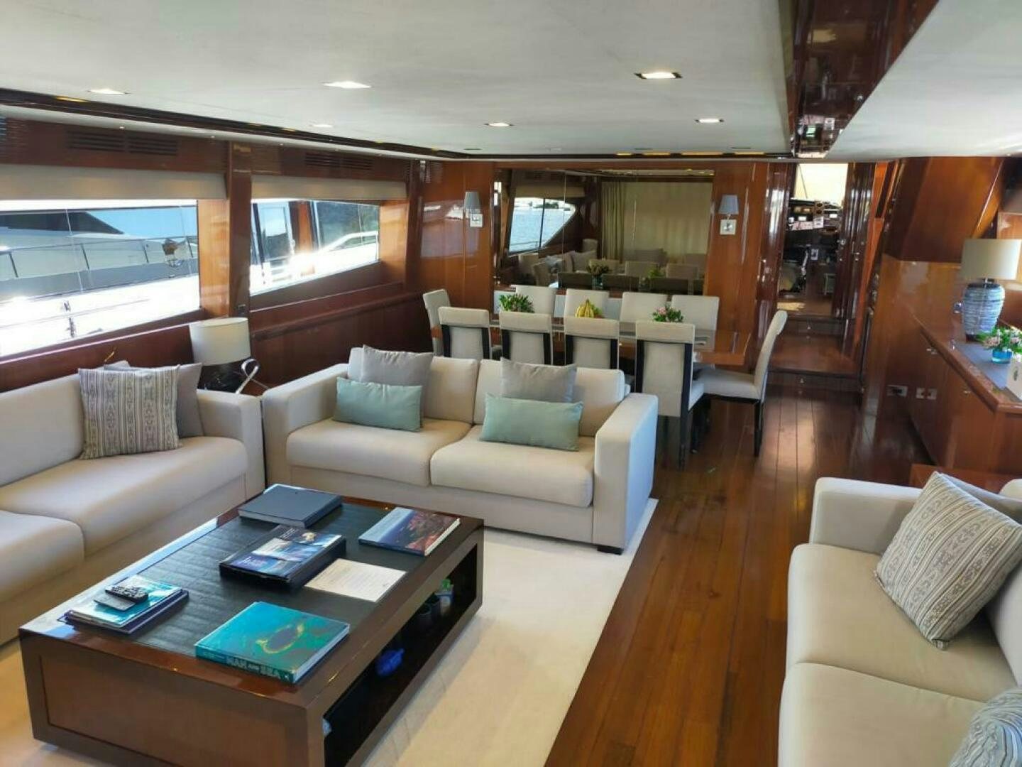 a living room with a couch and a table aboard PRINCESS TWO Yacht for Sale