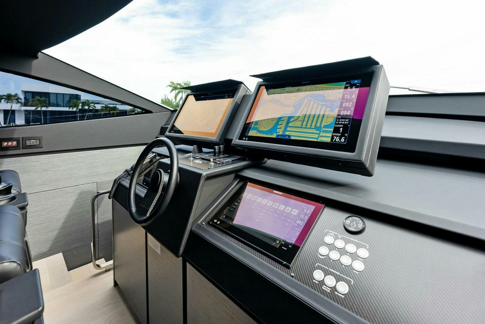 a dashboard of a car aboard OUR TRADE Yacht for Sale