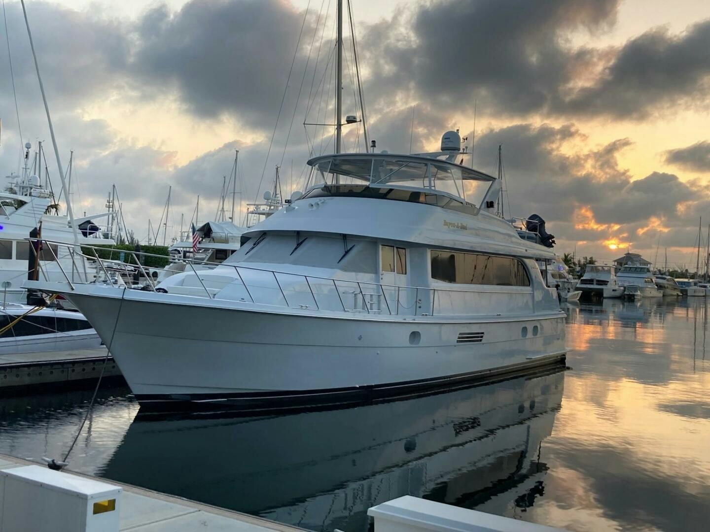 a group of boats are parked in a harbor aboard BAYOU A BUD Yacht for Sale