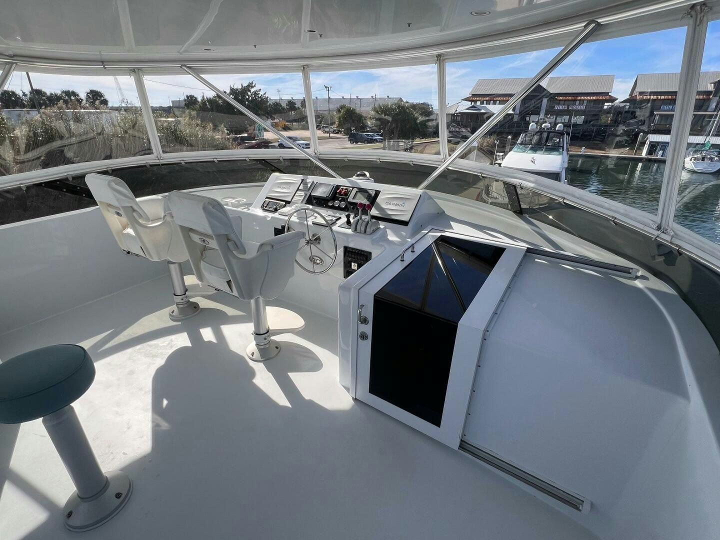 a white computer desk and chair on a white table aboard BAYOU A BUD Yacht for Sale