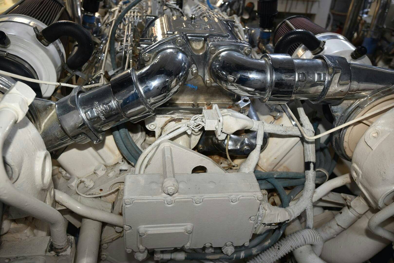 a close-up of a car engine aboard PURA VIDA  Yacht for Sale