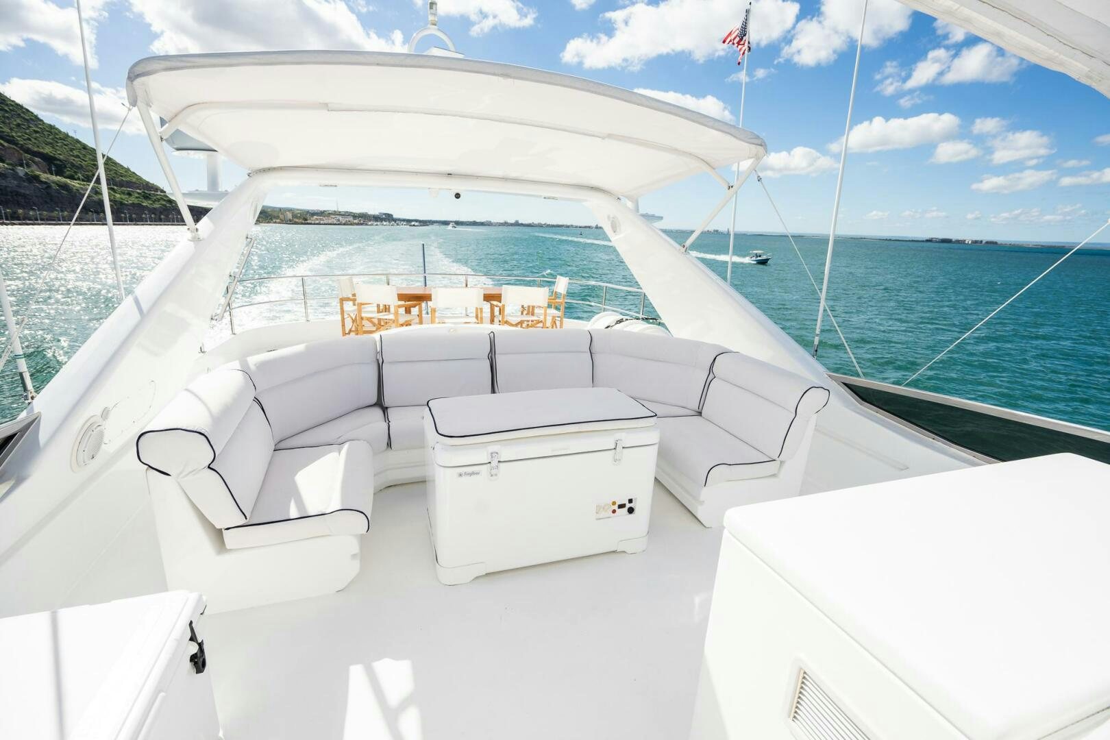 a boat on the water aboard PURA VIDA  Yacht for Sale