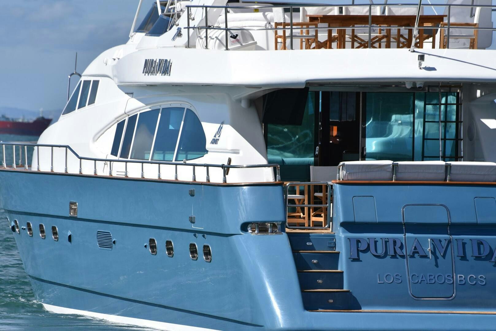 a large white boat aboard PURA VIDA  Yacht for Sale