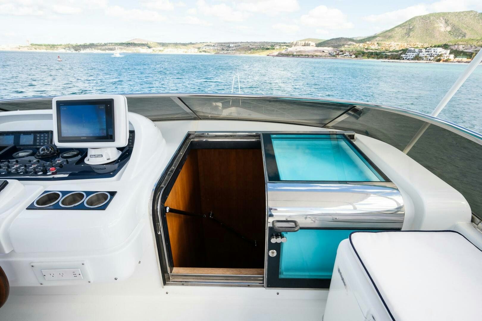 the inside of a car aboard PURA VIDA  Yacht for Sale