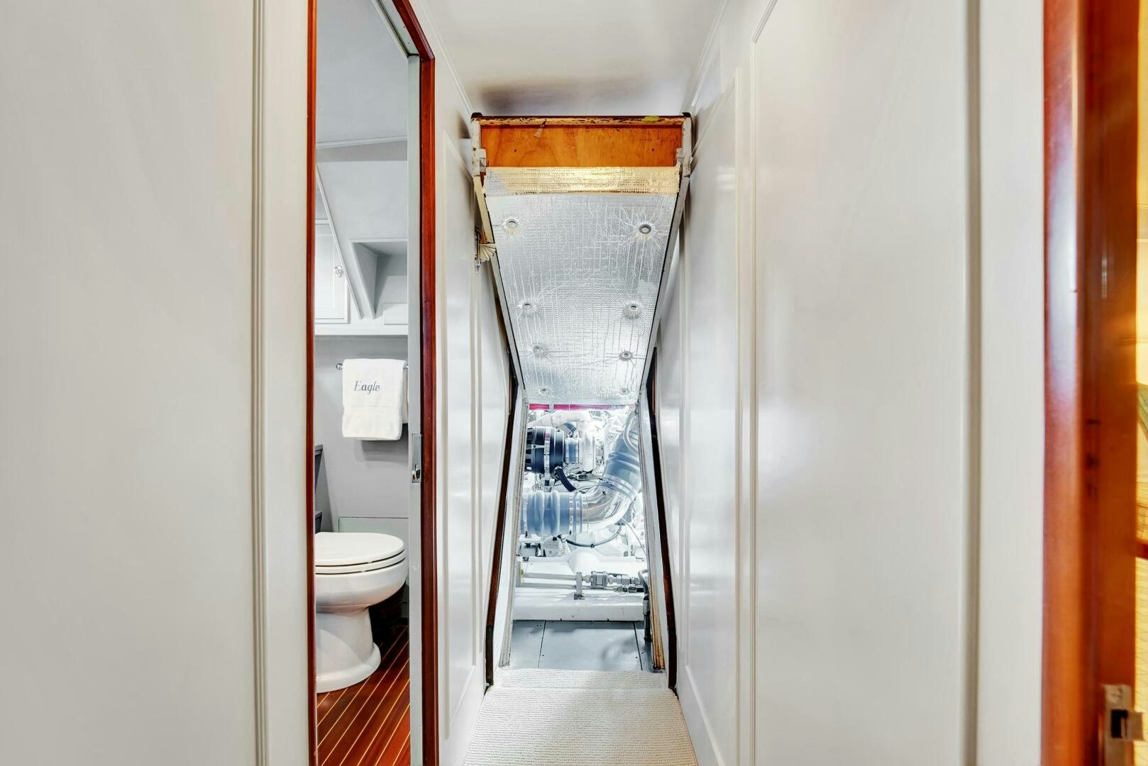 a bathroom with a glass shower aboard EAGLE Yacht for Sale