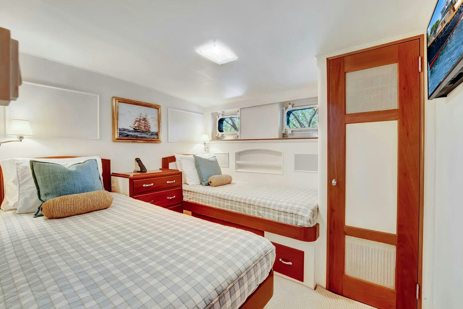 a room with two beds aboard EAGLE Yacht for Sale