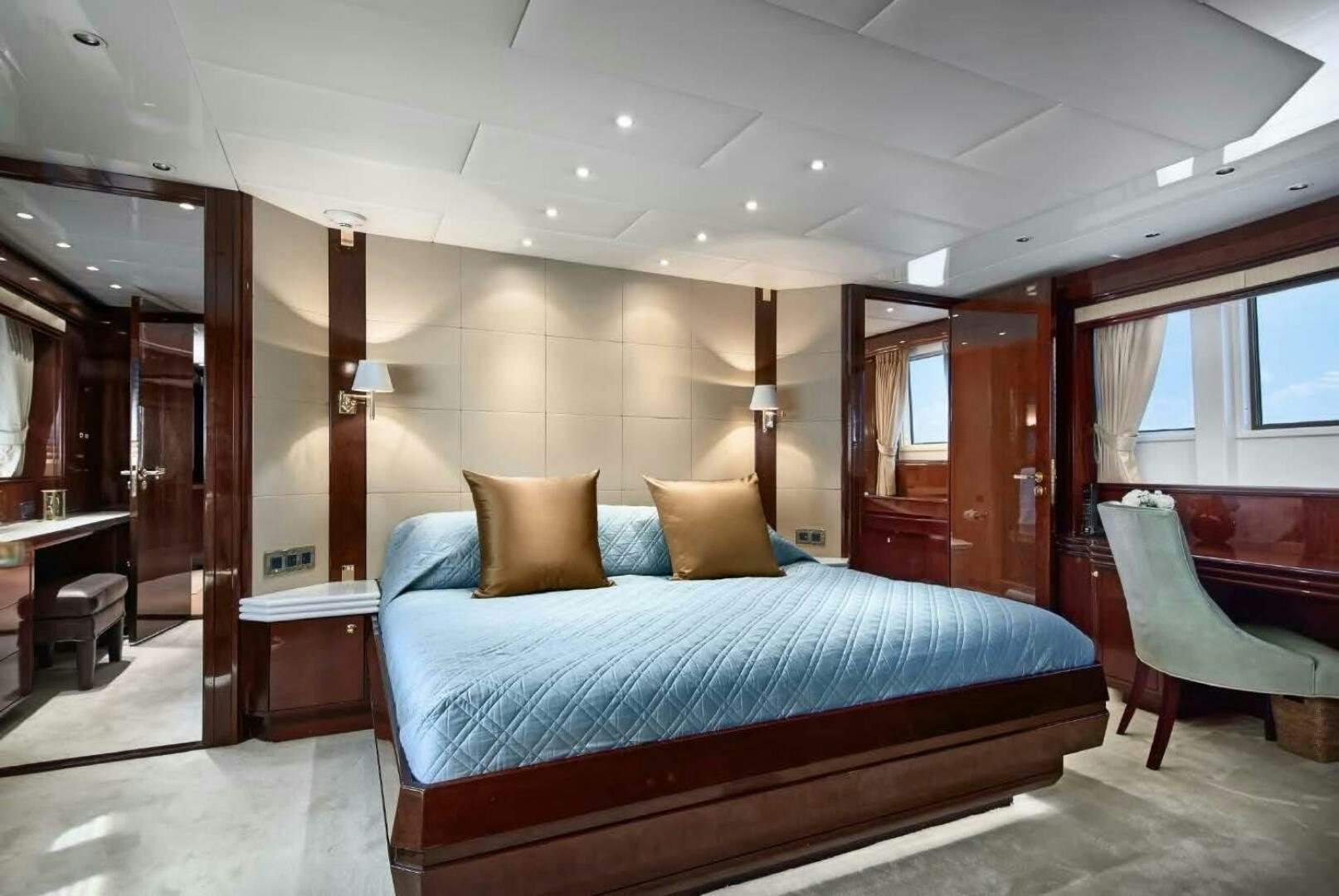 a bed in a hotel room aboard REARDEN STEEL Yacht for Sale