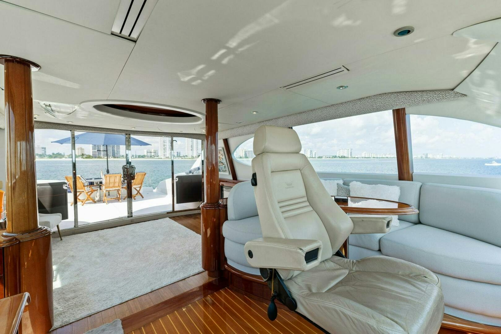 a room with a view of the ocean and the deck aboard CORAGGIO Yacht for Sale