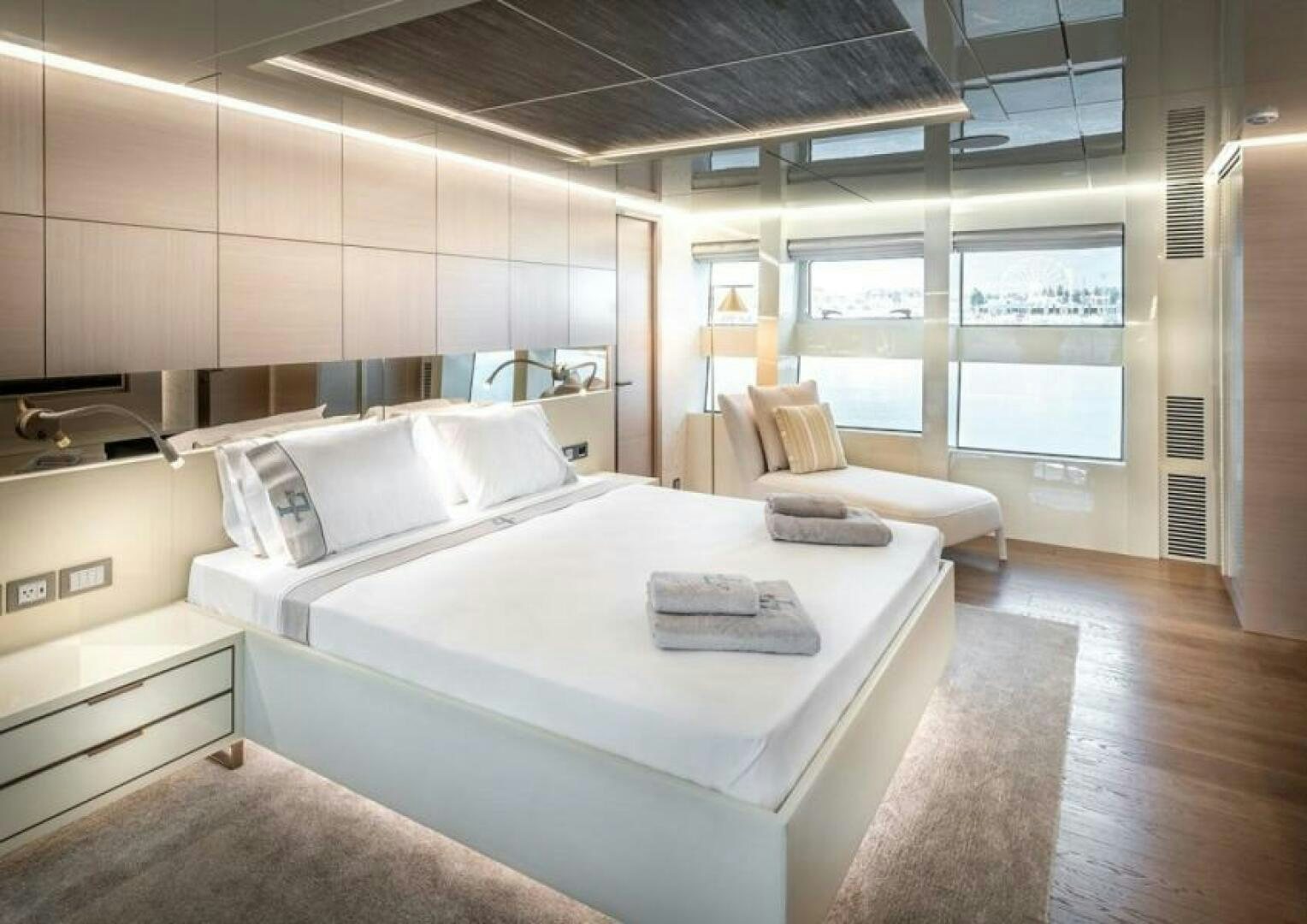 a room with a bed and a desk aboard NUMARINE 32XP HULL 6 Yacht for Sale