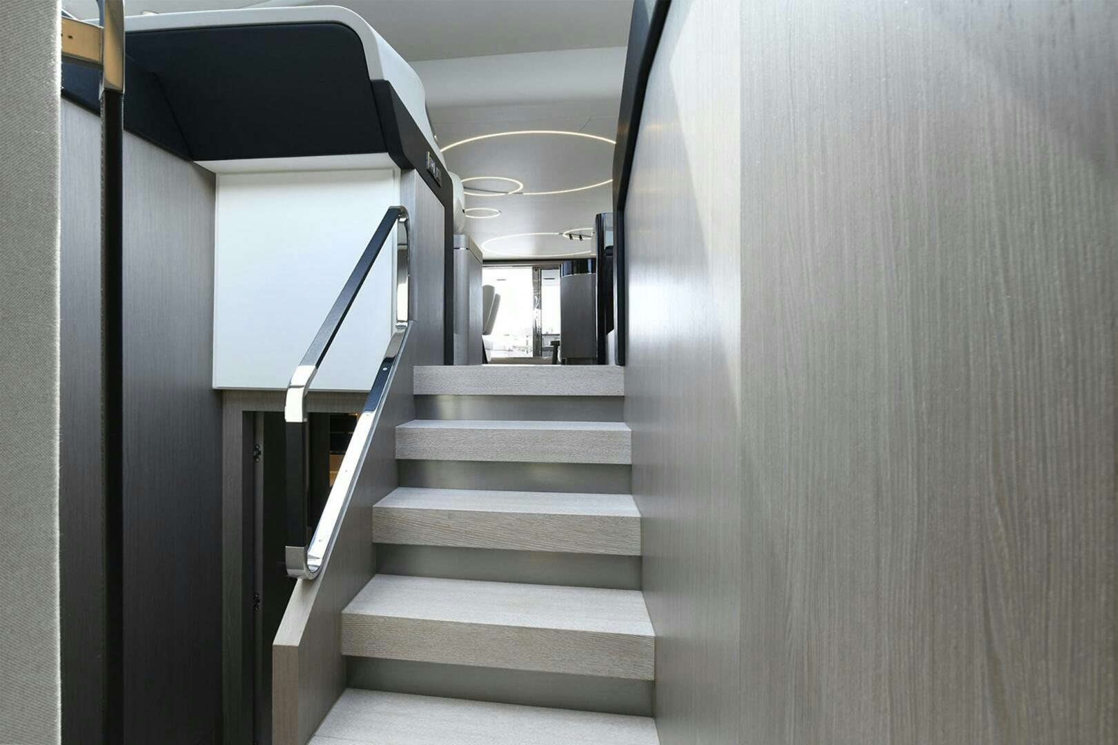 a flight of stairs leading to a door aboard SLAINTE Yacht for Sale