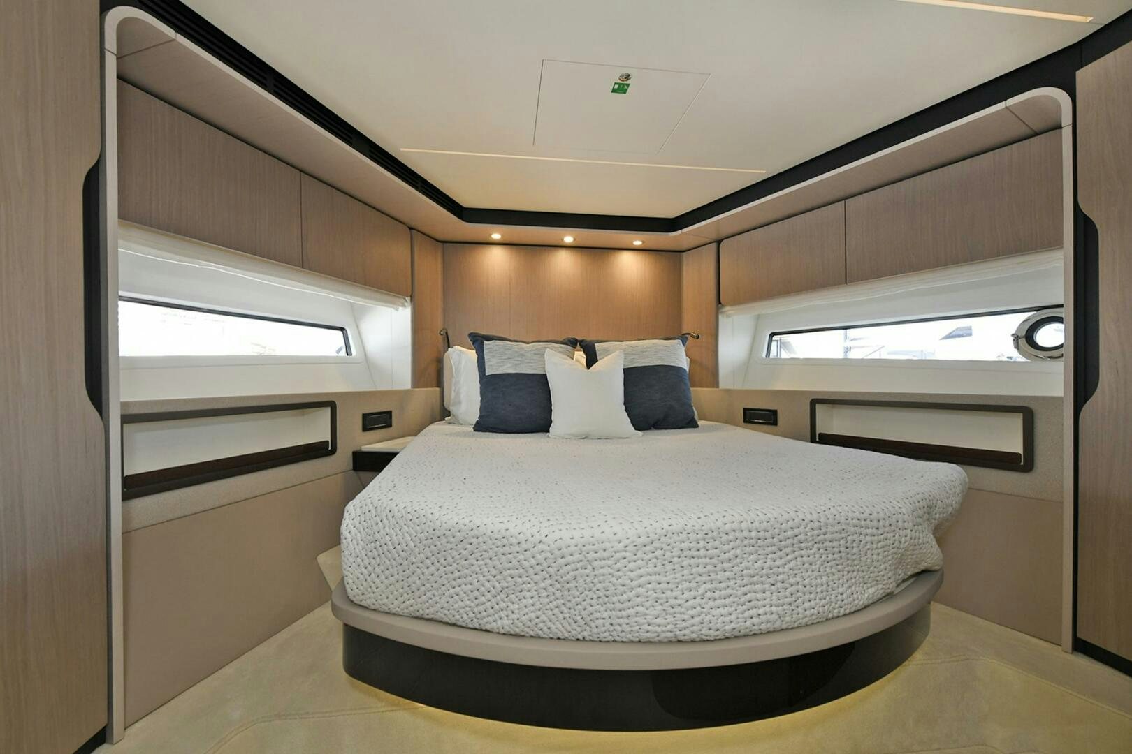 a bed in a room aboard SLAINTE Yacht for Sale