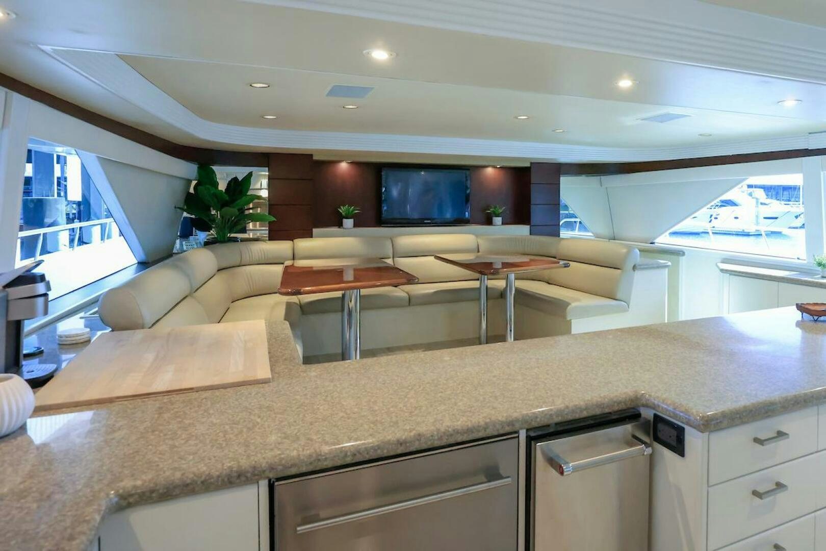 a large kitchen with a large island aboard NORTH COAST Yacht for Sale