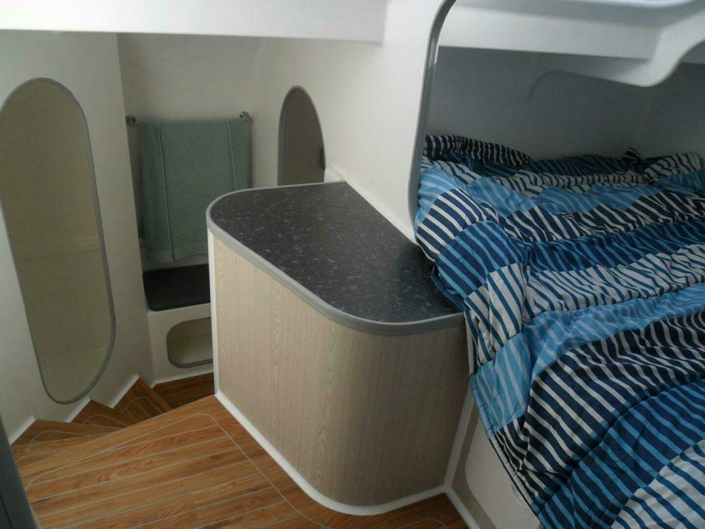 a metal trash can next to a towel rack aboard SEA CHANT Yacht for Sale