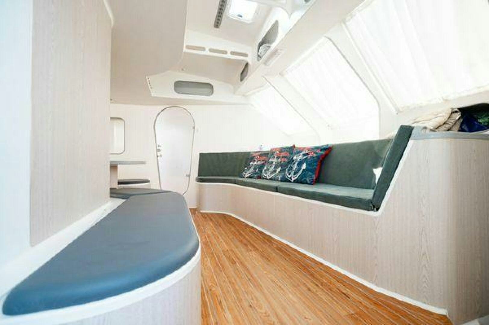 a bed in a room aboard SEA CHANT Yacht for Sale