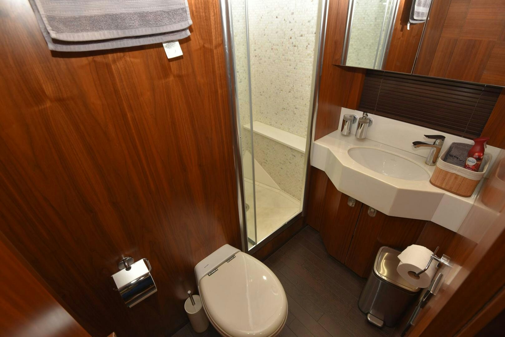 a bathroom with a sink toilet and a bathtub aboard SAVI II  Yacht for Sale