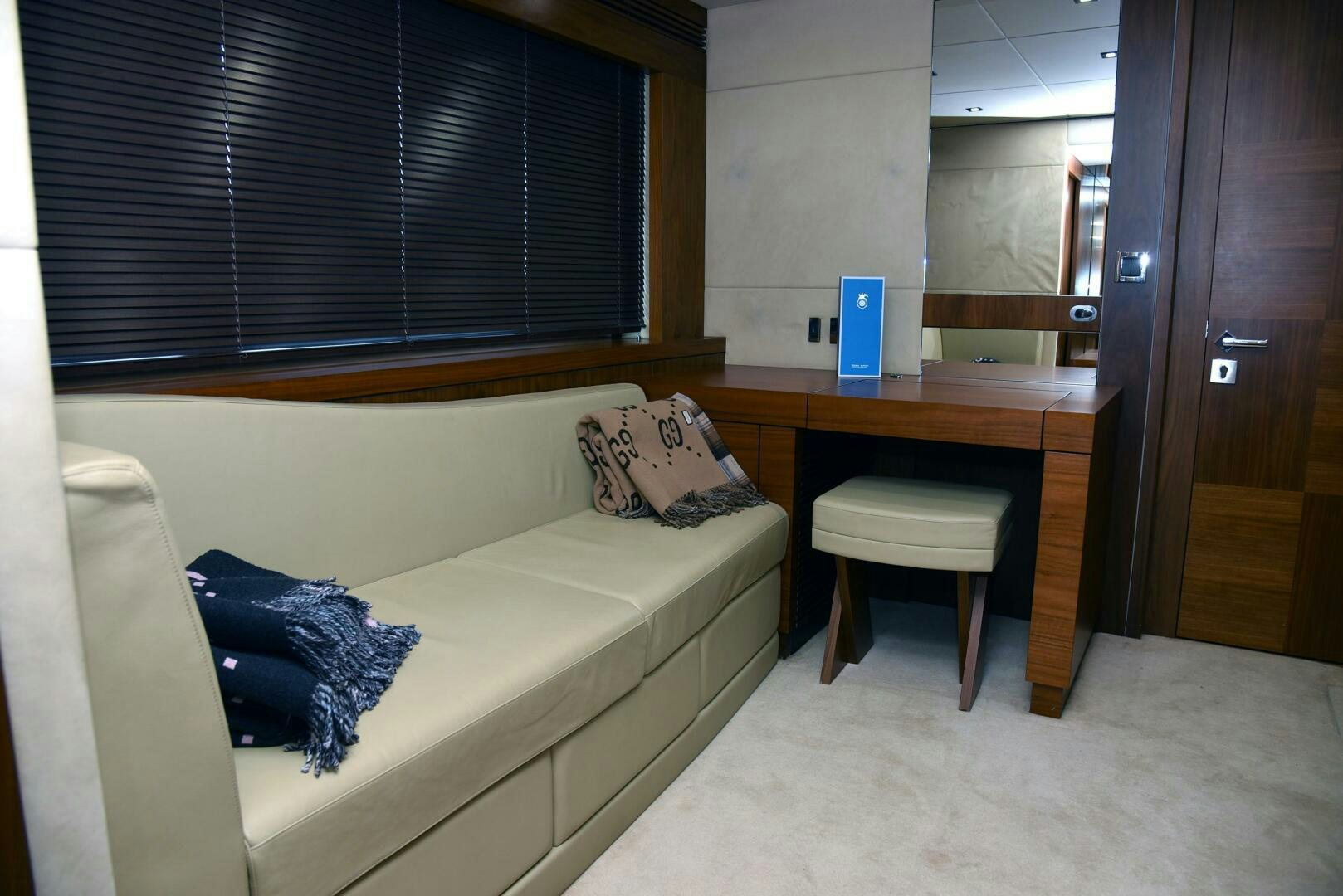 a bed in a room aboard SAVI II  Yacht for Sale