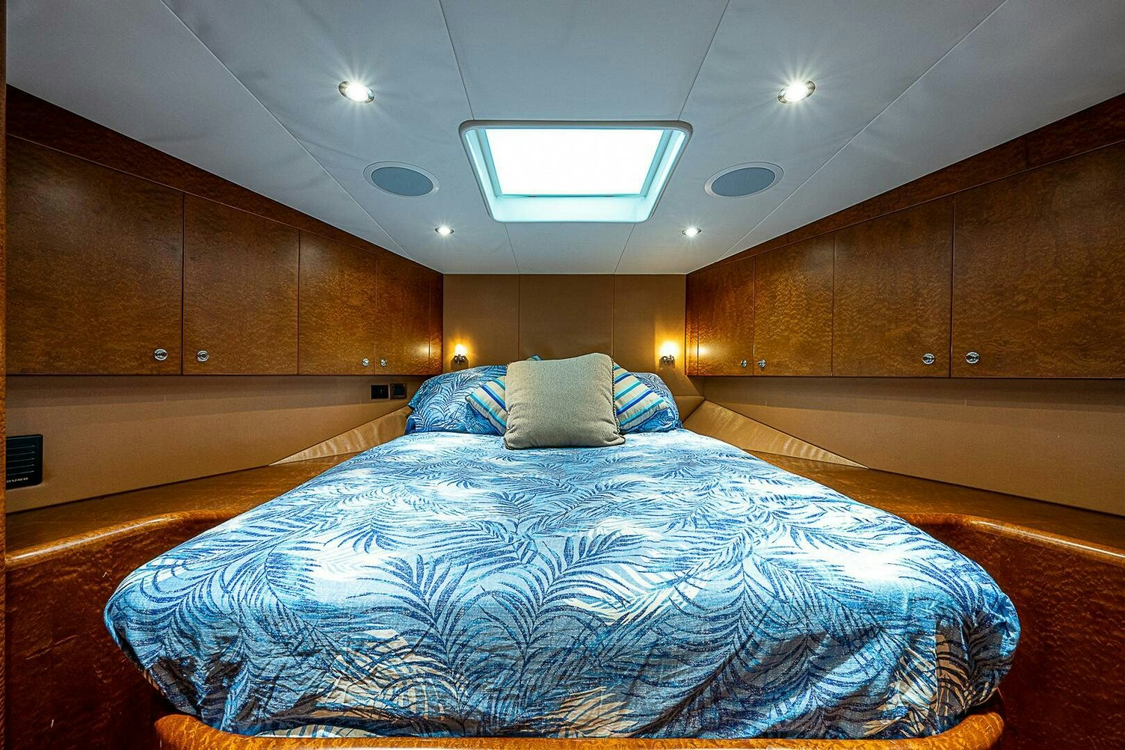 a bed in a room aboard PREDATOR Yacht for Sale