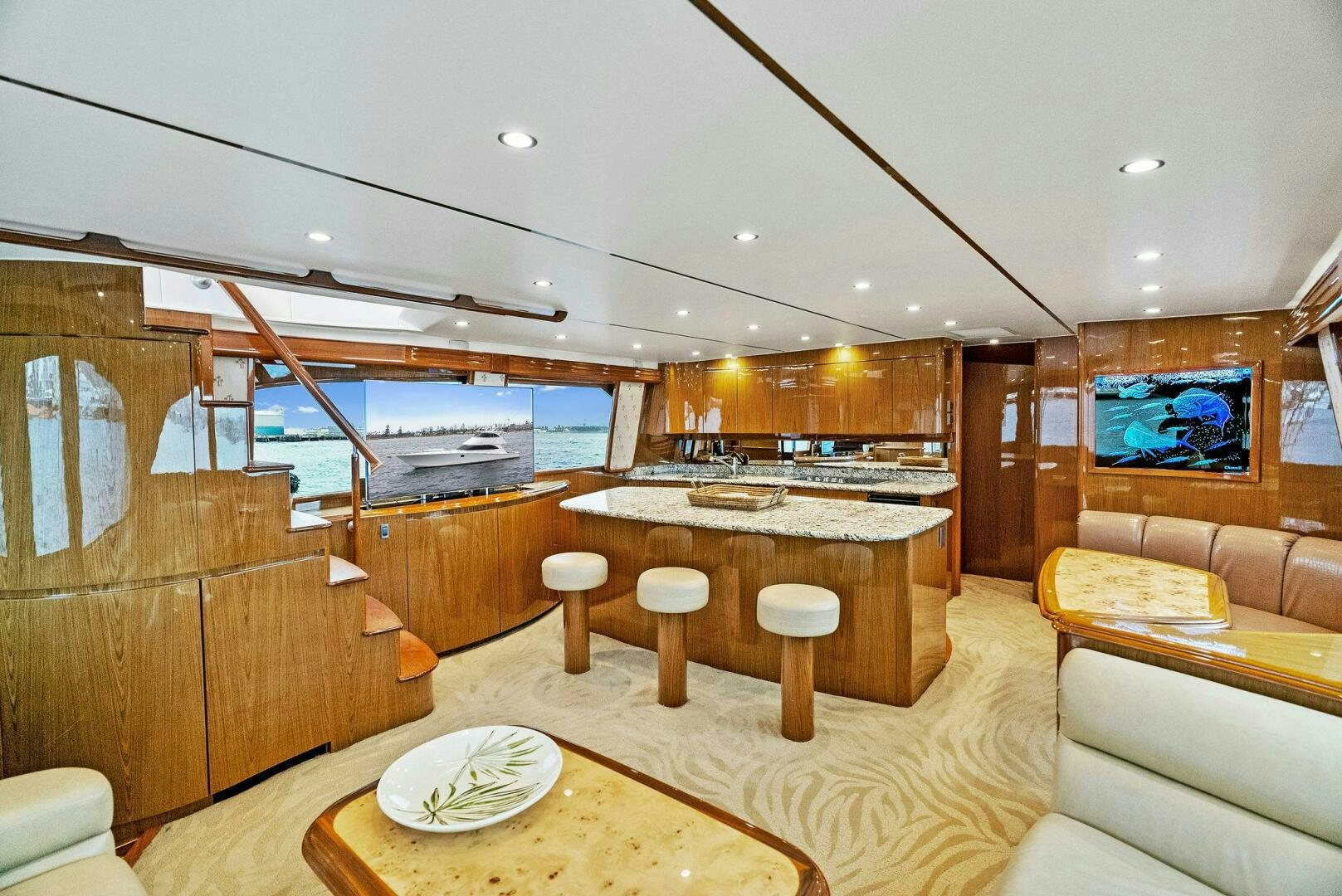 a large kitchen with a large island aboard FORTY NINER Yacht for Sale