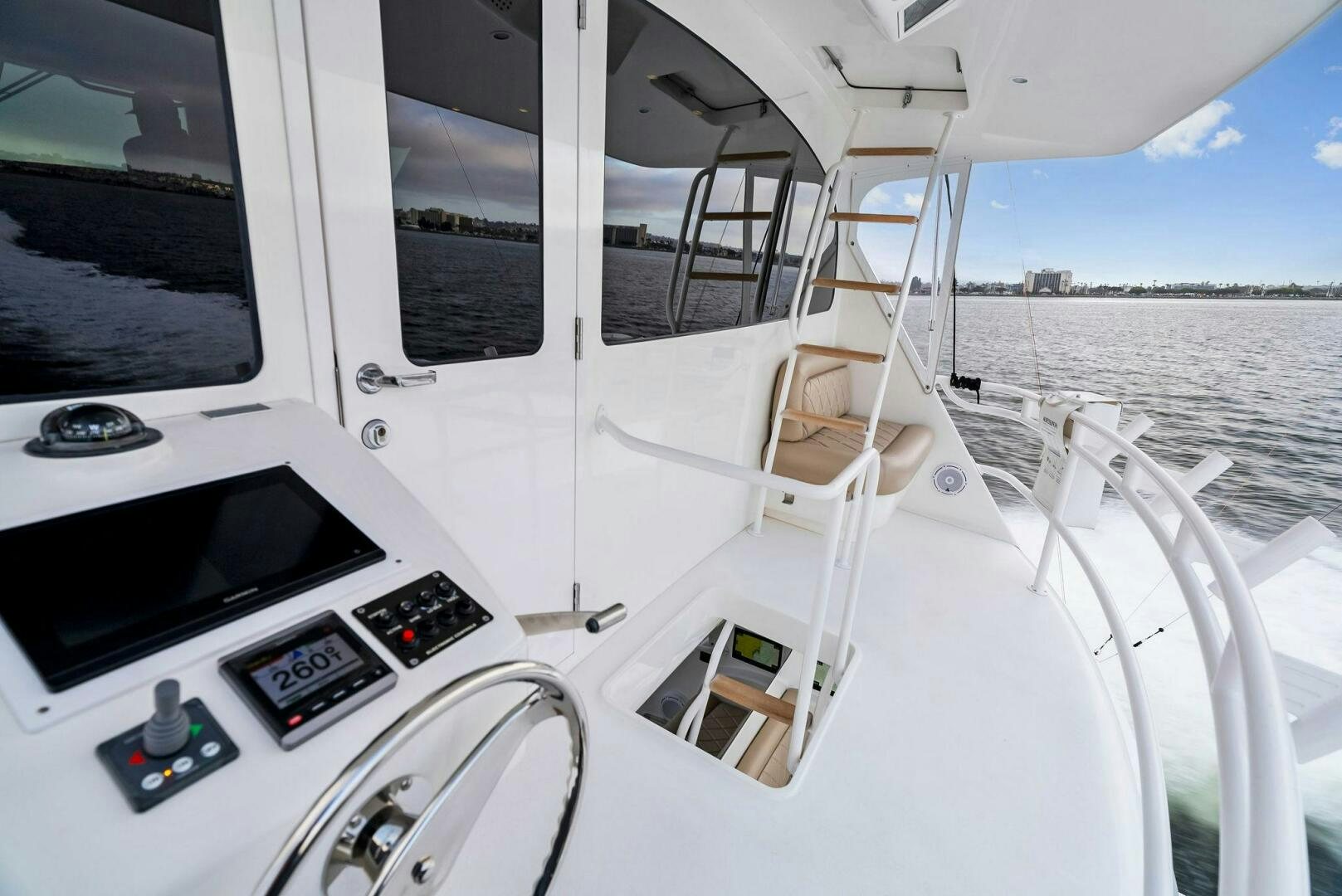 a boat with a screen and controls aboard FORTY NINER Yacht for Sale
