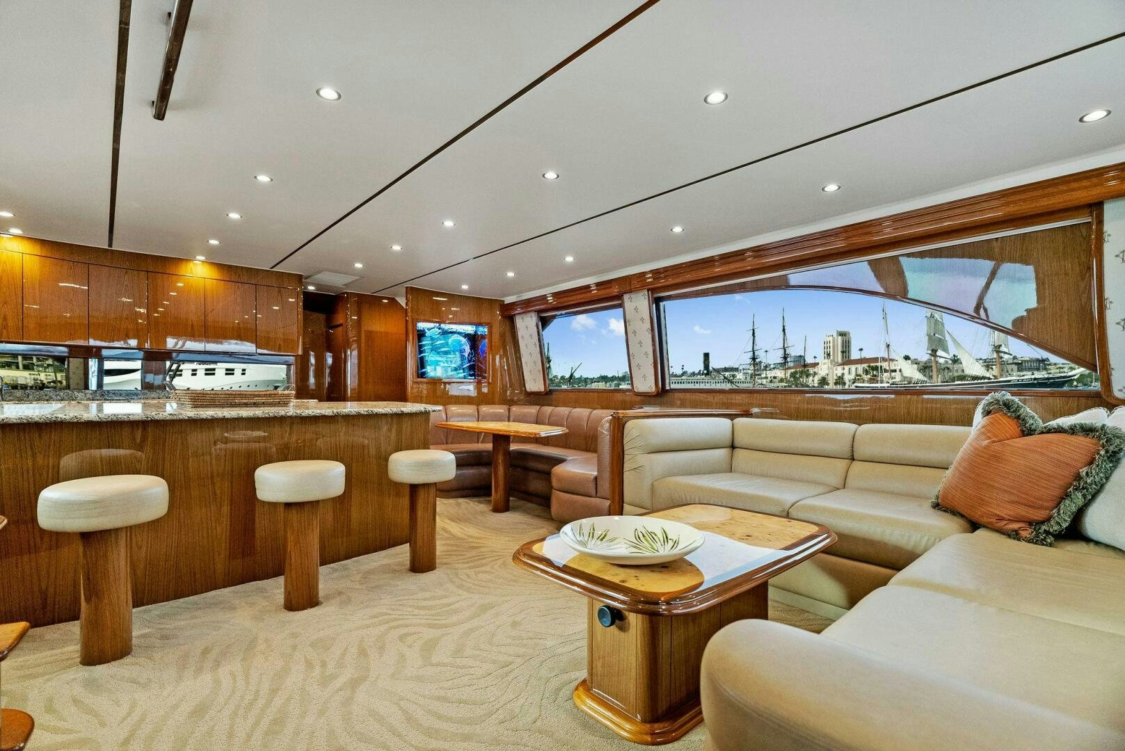 a living room with a couch and a table aboard FORTY NINER Yacht for Sale