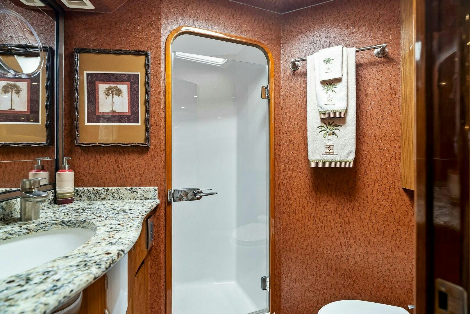 a bathroom with a sink and a mirror aboard FORTY NINER Yacht for Sale