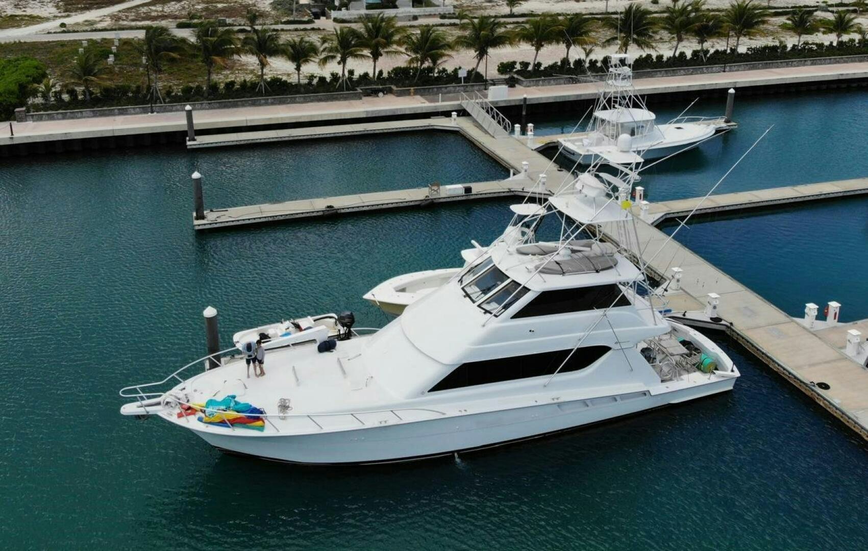 a boat docked at a pier aboard MRS. Z Yacht for Sale