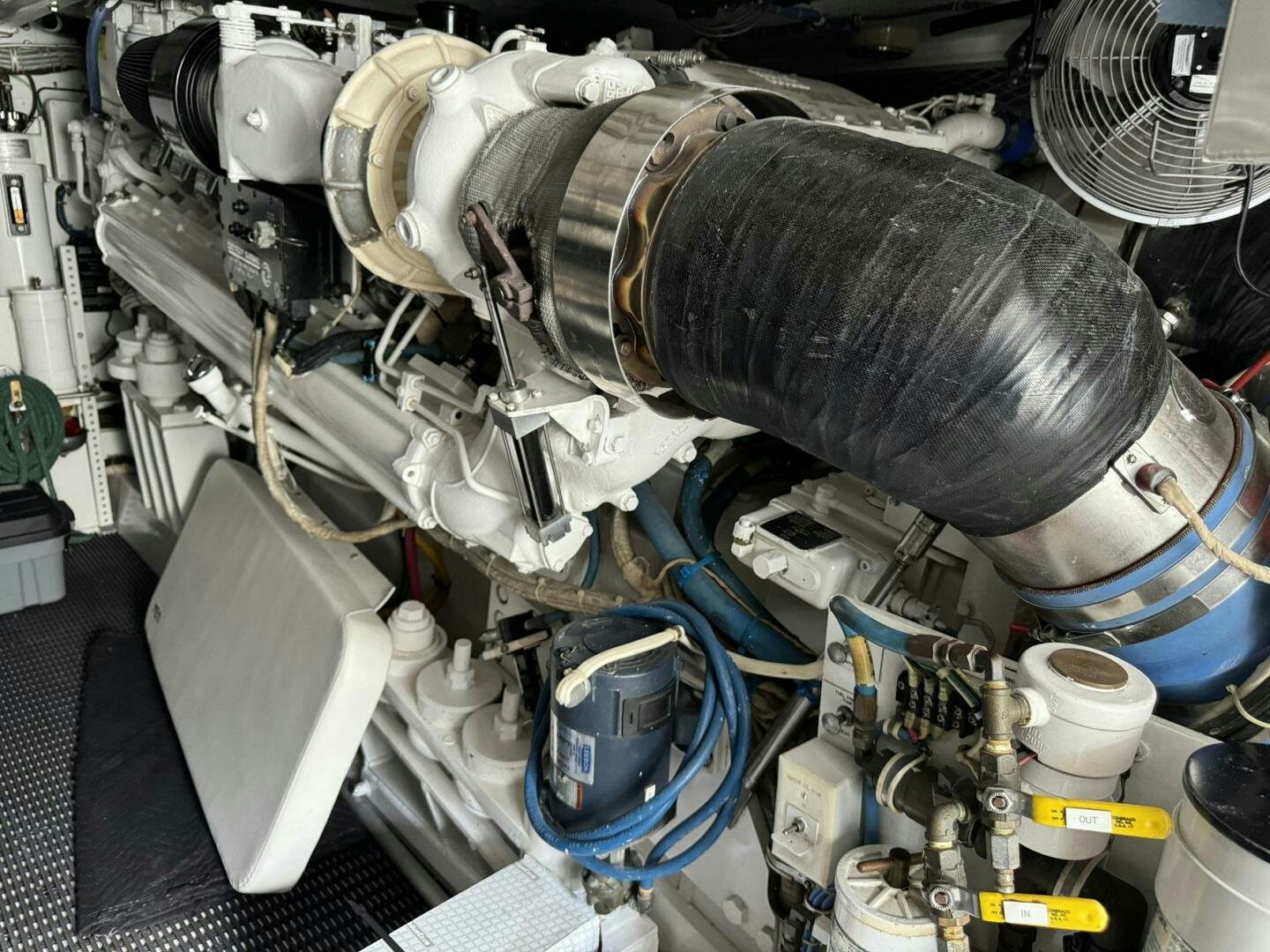 a large silver object with a large metal object in the front aboard MRS. Z Yacht for Sale