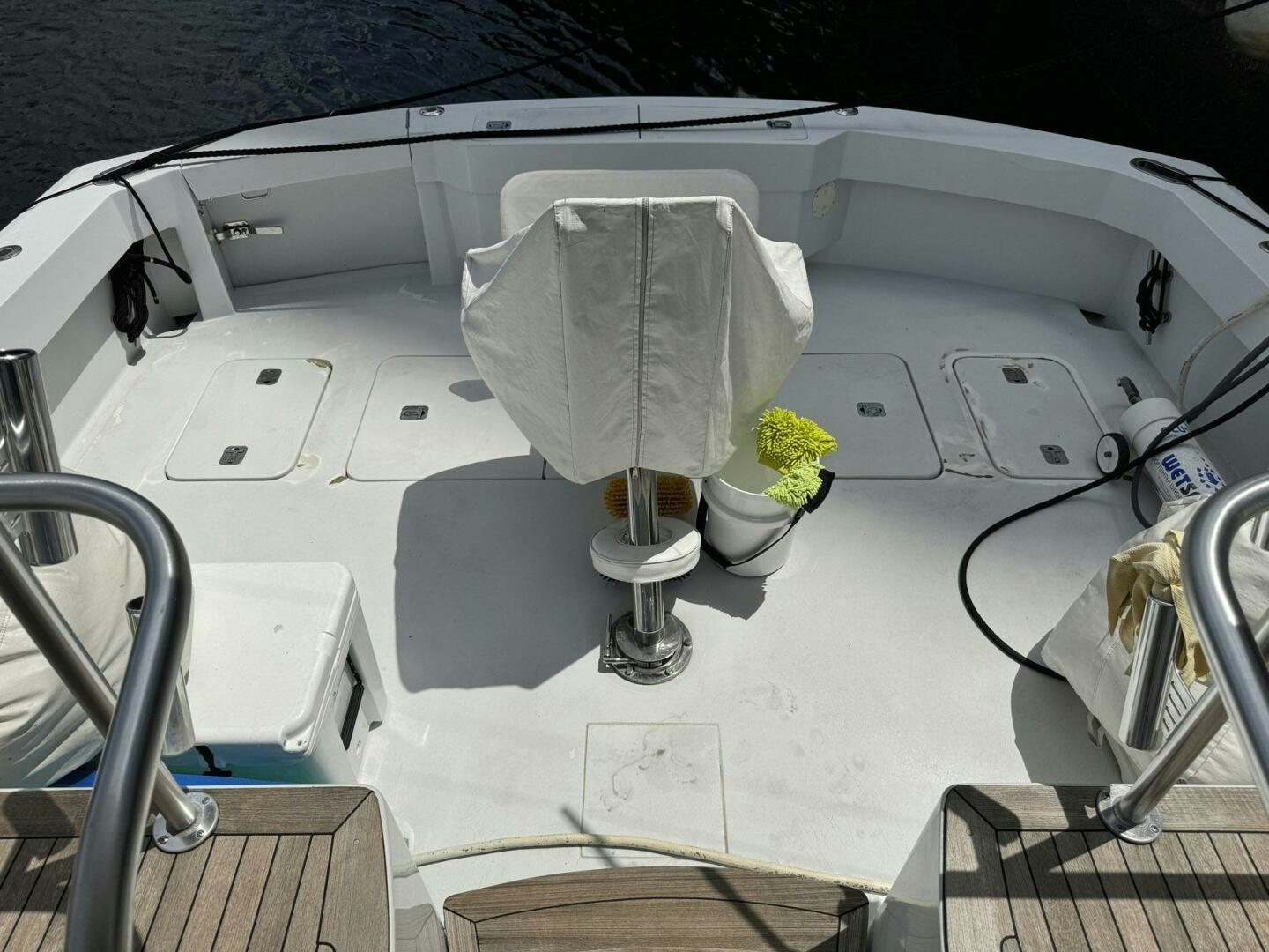 a white machine with a plant in it aboard MRS. Z Yacht for Sale