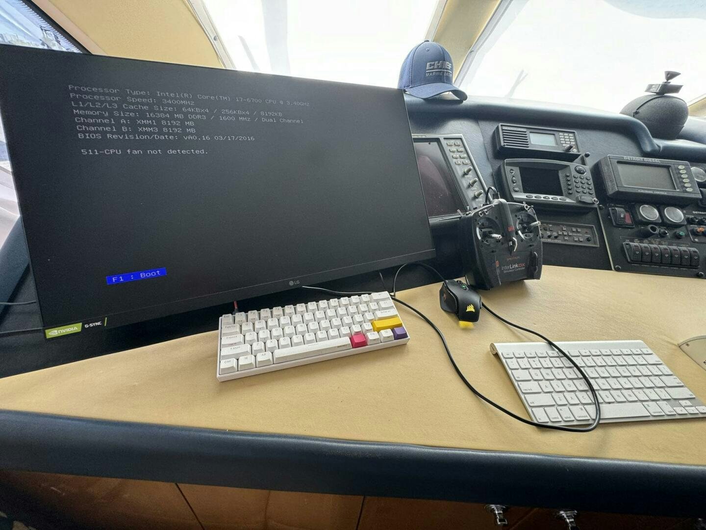 a computer with a screen and keyboard aboard MRS. Z Yacht for Sale