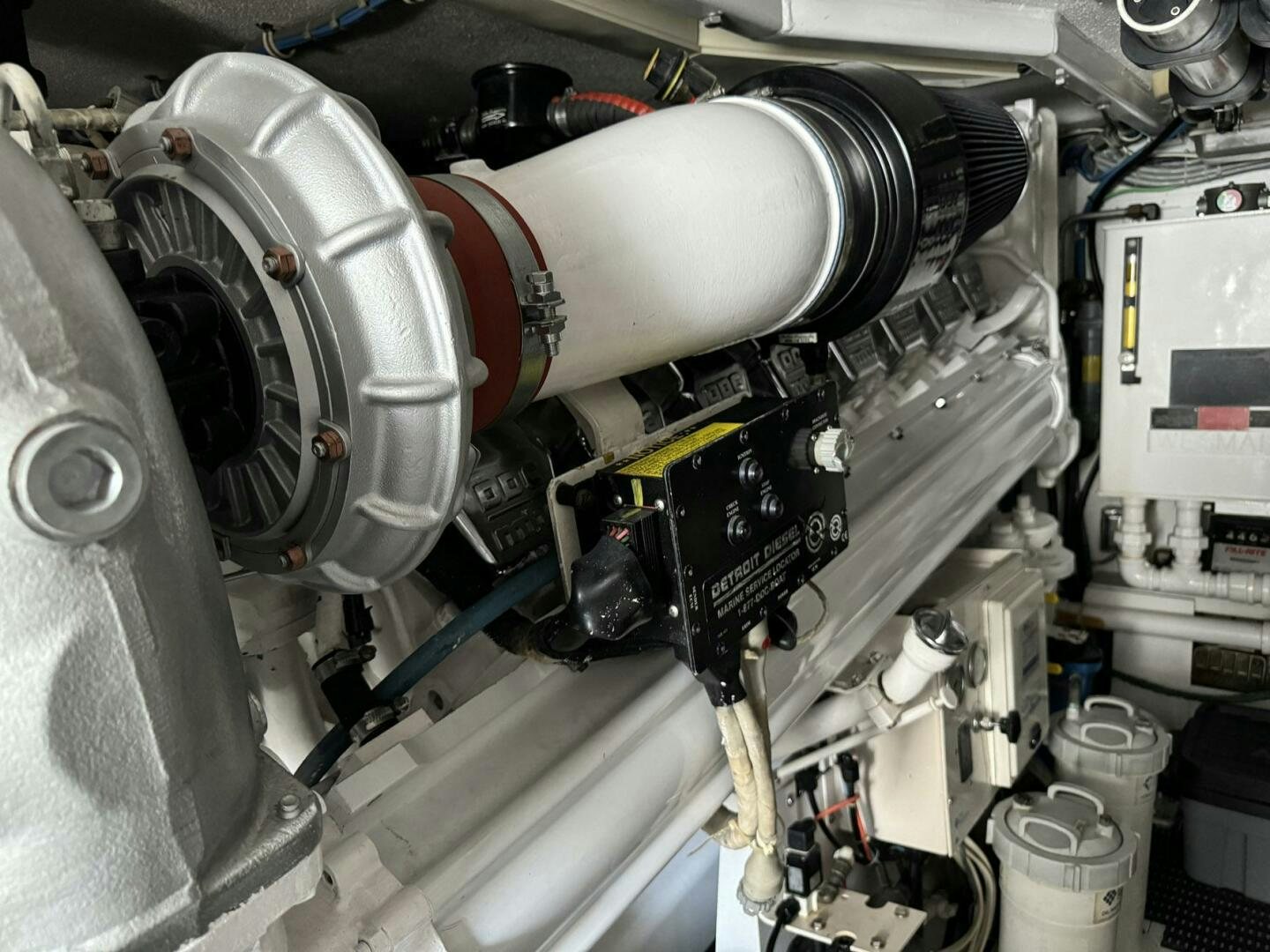 a close-up of a car engine aboard MRS. Z Yacht for Sale