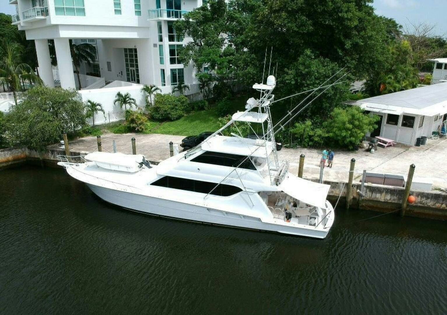 a boat tied to a dock aboard MRS. Z Yacht for Sale