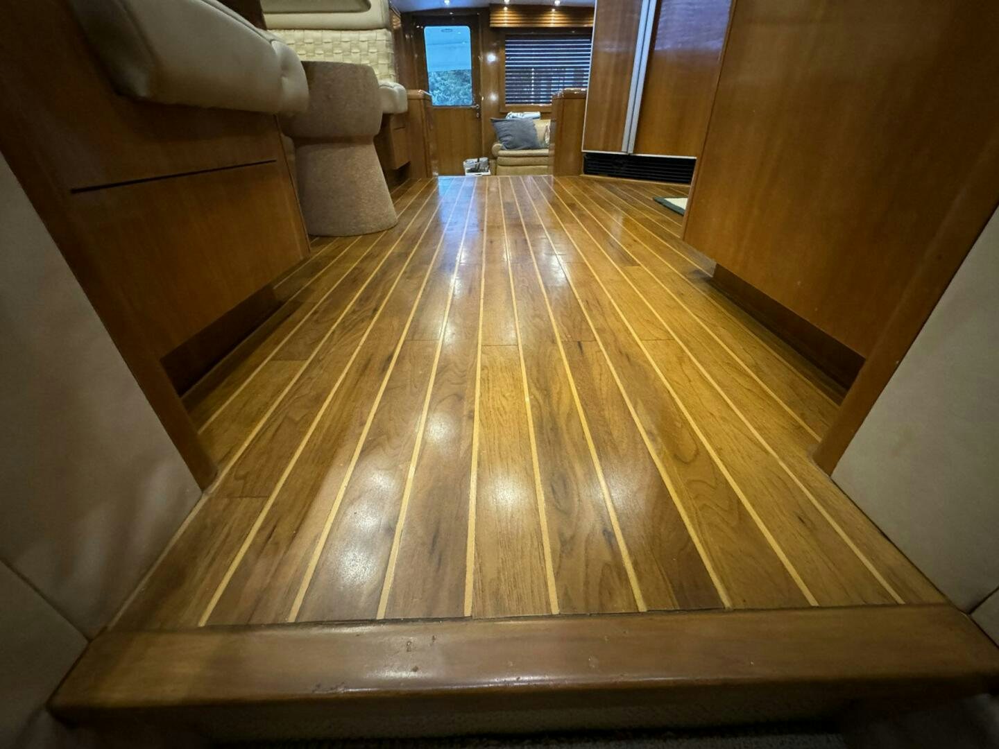 a wood floor in a room aboard MRS. Z Yacht for Sale