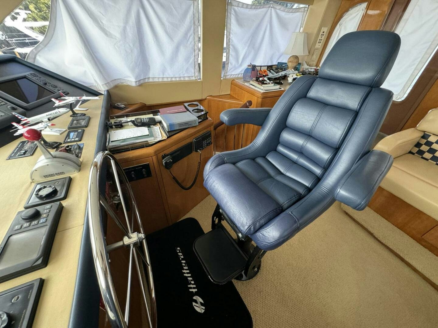 a chair in a car aboard MRS. Z Yacht for Sale