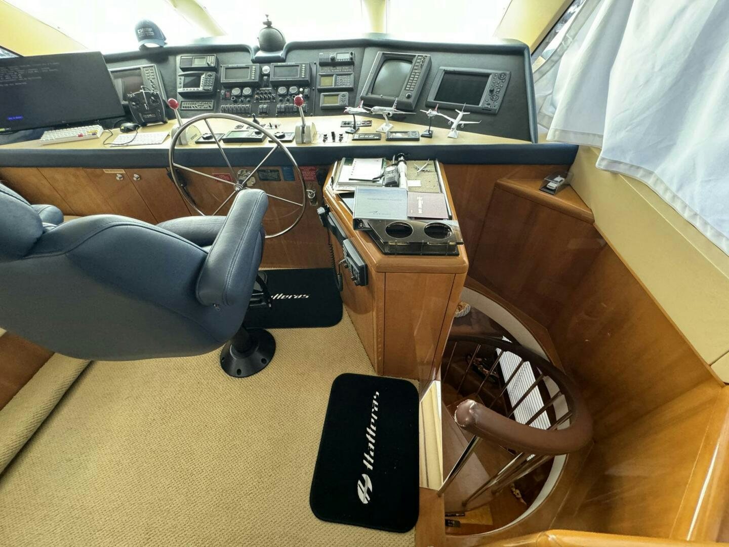 a chair in front of a desk aboard MRS. Z Yacht for Sale