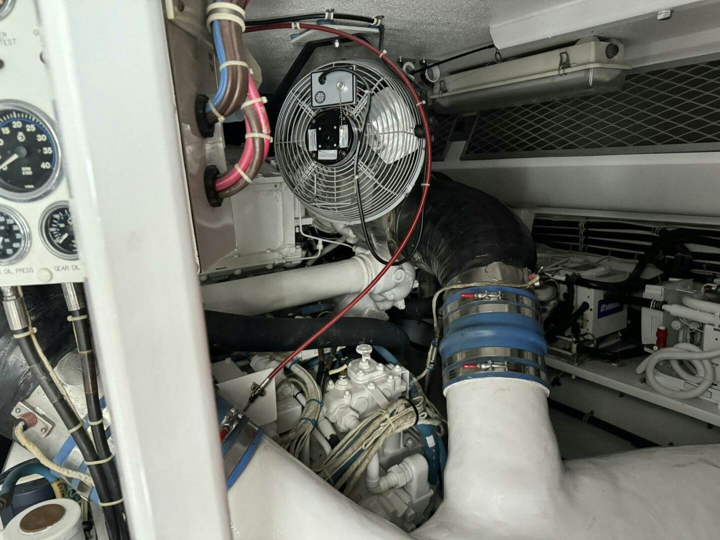 a close-up of a car engine aboard MRS. Z Yacht for Sale