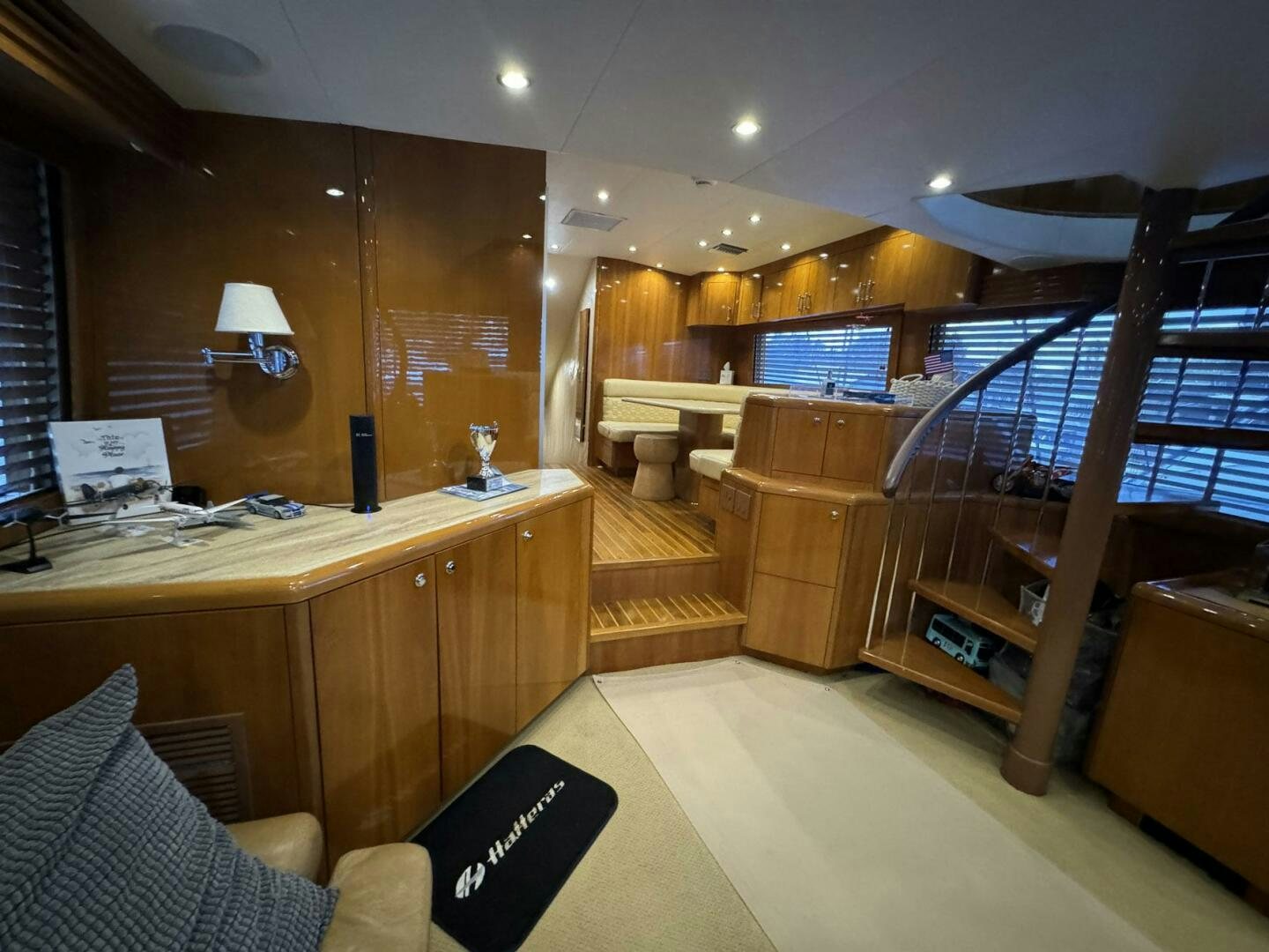 a room with a desk and a bed aboard MRS. Z Yacht for Sale