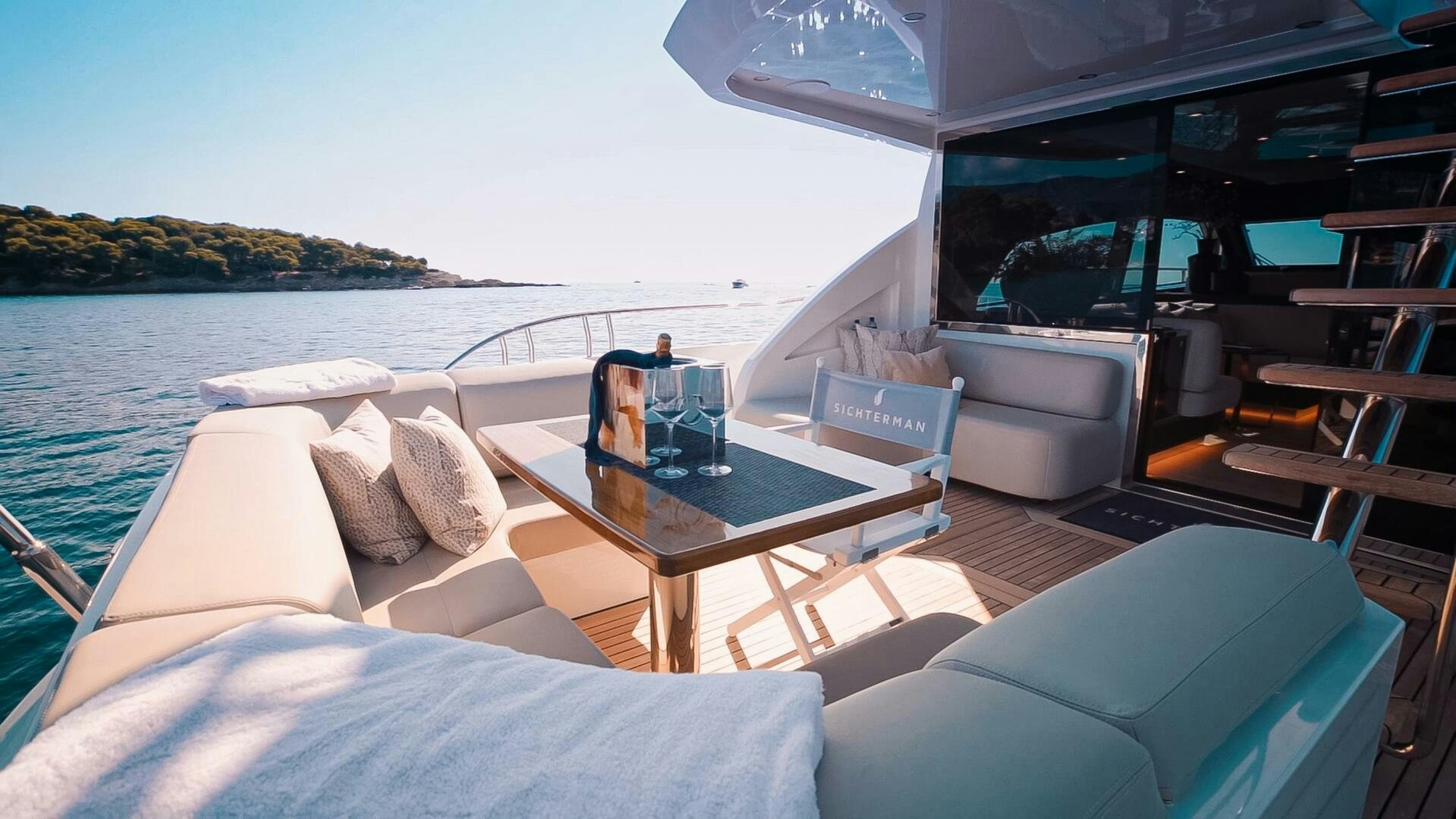 a boat on the water aboard JUST THE TWO OF US Yacht for Sale