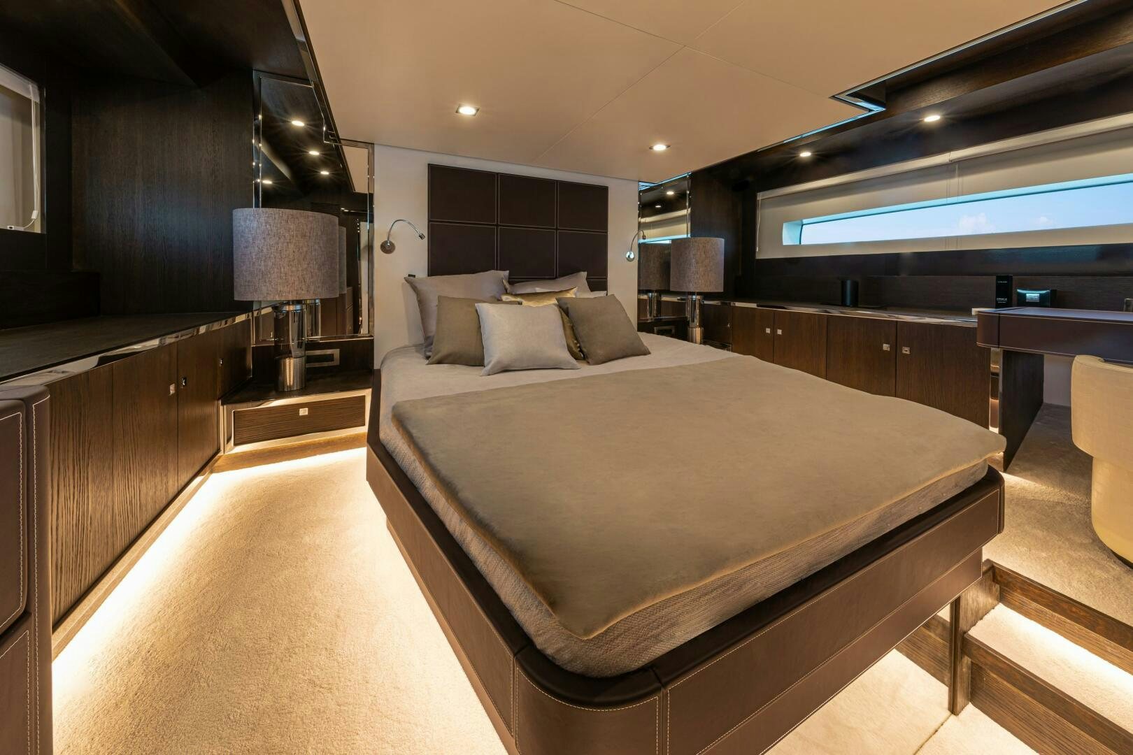 a large bed in a room aboard JUST THE TWO OF US Yacht for Sale