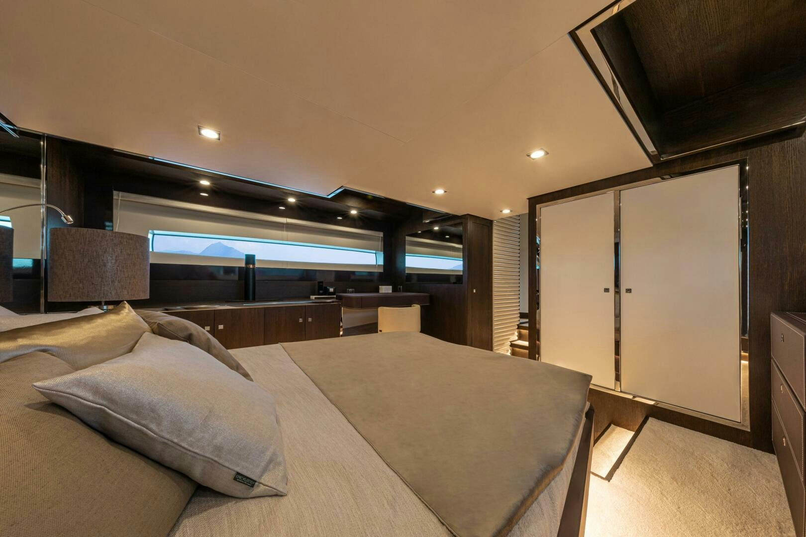 a bed in a room aboard JUST THE TWO OF US Yacht for Sale