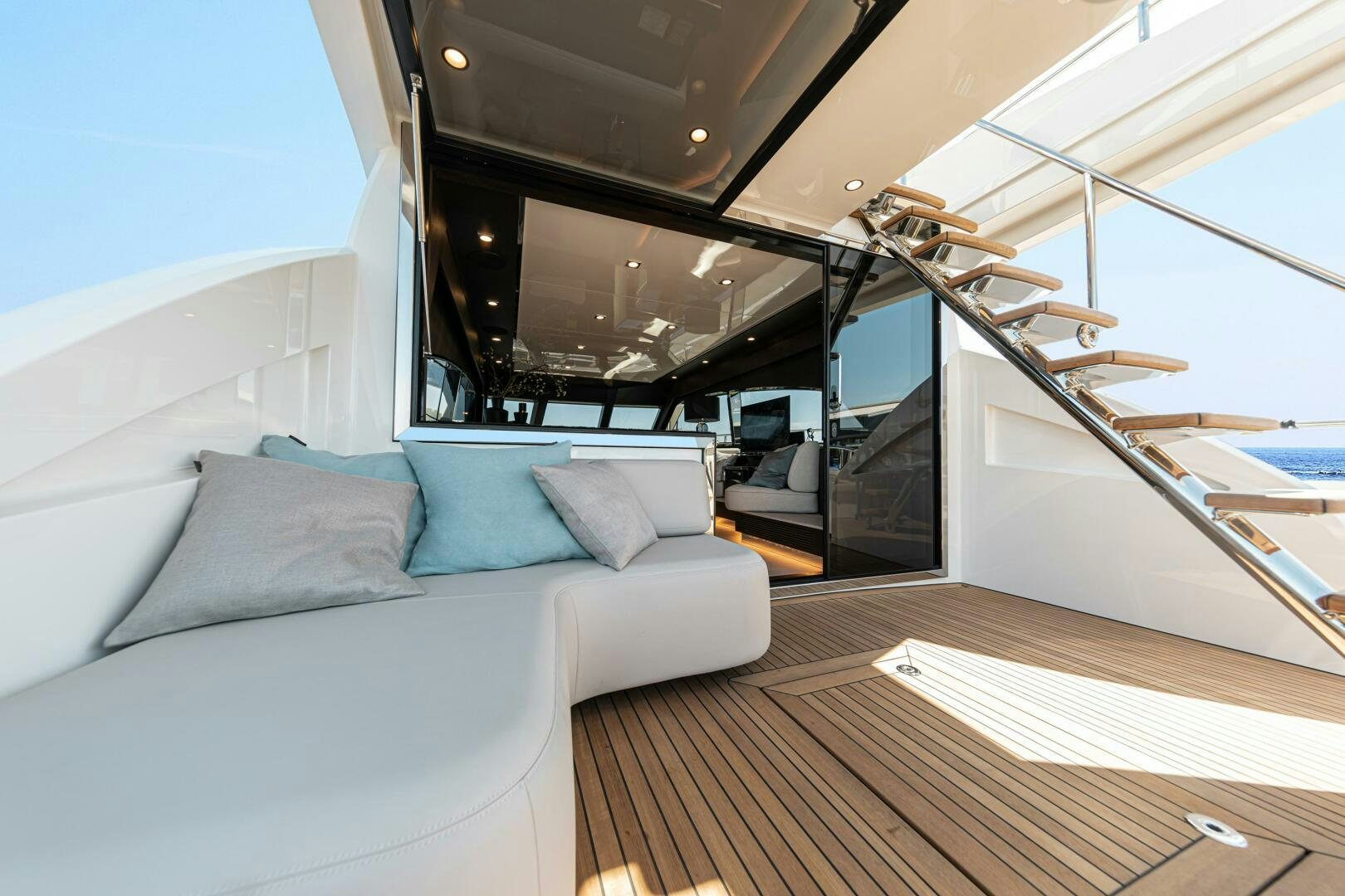a room with a bed and a wood floor aboard JUST THE TWO OF US Yacht for Sale