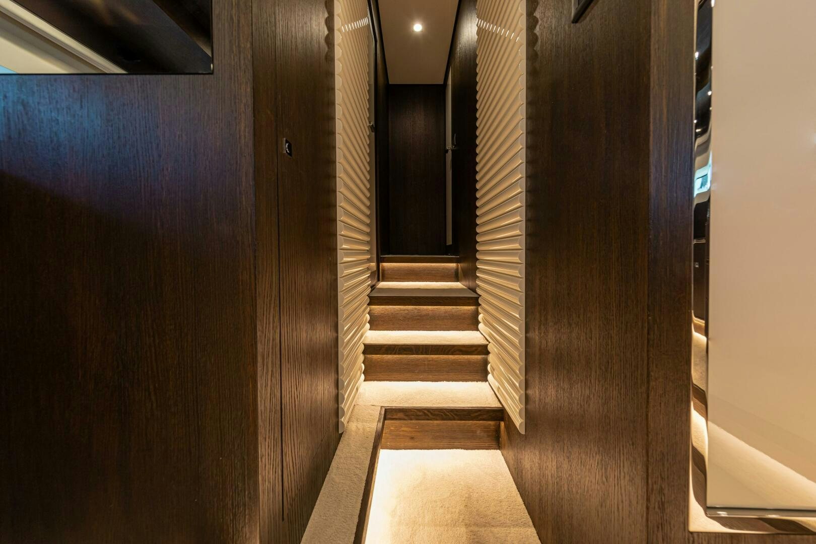 a hallway with a door aboard JUST THE TWO OF US Yacht for Sale