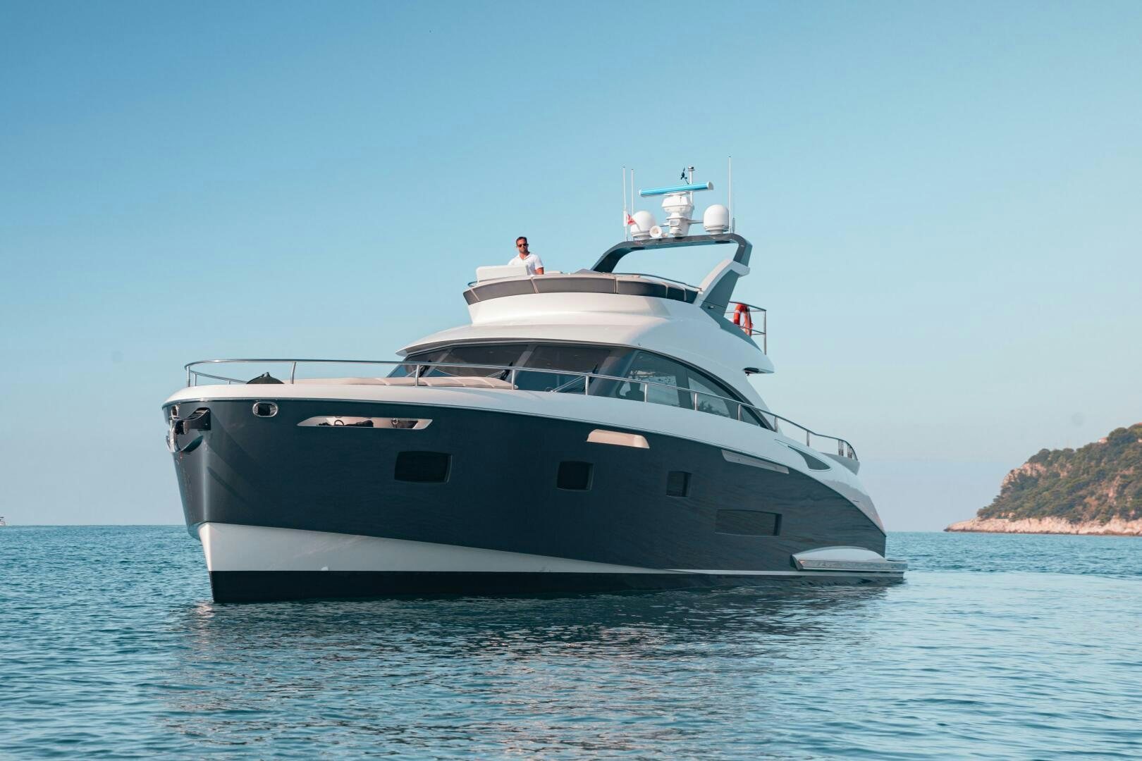 a large boat in the water aboard JUST THE TWO OF US Yacht for Sale