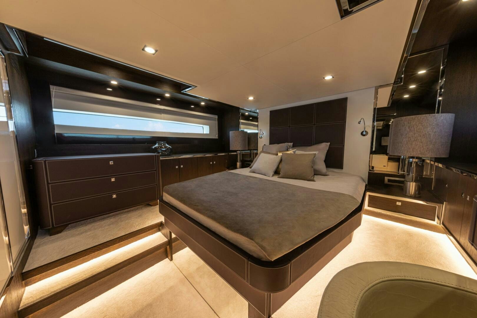 a large bed in a room aboard JUST THE TWO OF US Yacht for Sale