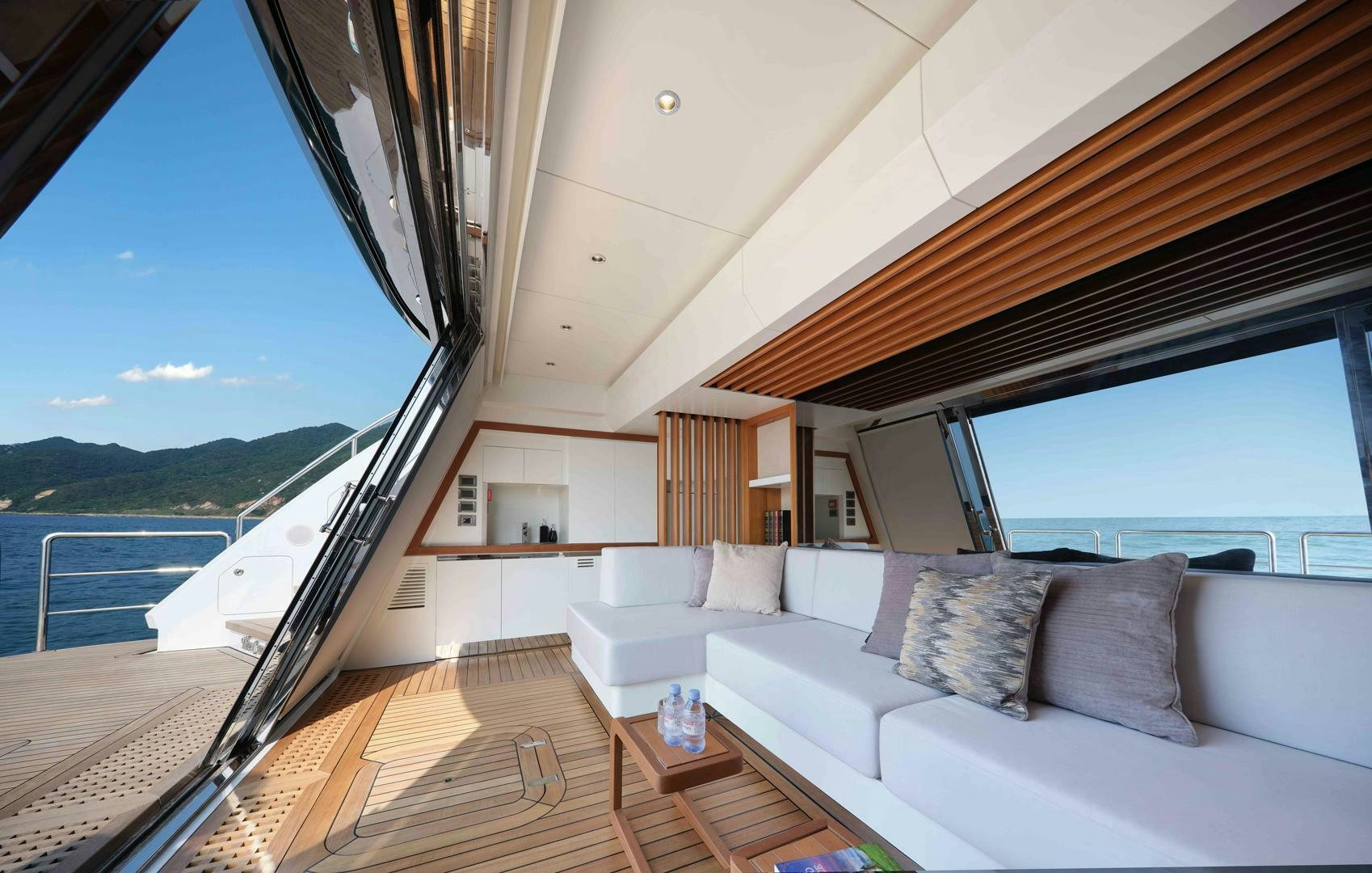 a large living room with a large balcony aboard PANTERA 44 Yacht for Sale